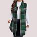 Women's Clothing New Fashion Plus Size Fleece Plaid Lapel Mid Length Sleeveless Vest Coat Women's Clothing Outerwear_ecoleips.com