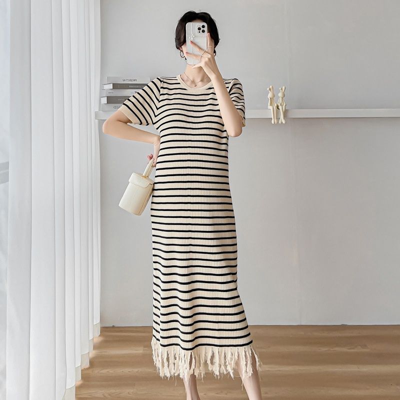 Summer New Korean Fashion Striped Maternity Knitted Dress_ecoleips.com