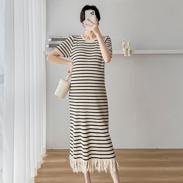 Summer New Korean Fashion Striped Maternity Knitted Dress_ecoleips.com