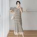 Summer New Korean Fashion Striped Maternity Knitted Dress_ecoleips.com