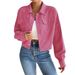 Women's Slim Fit Short Zipper Cardigan Corduroy Jacket Polo Collar Autumn Winter Europe America Style Lightweight Coats_ecoleips.com