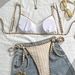 Women's Clothing Retro Textured Bikini Women's Color Block Lace Up Two Piece Swimsuit Style Quick-Dry Polyester, Modest Coverage_ecoleips.com