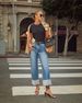 K New Elastic Straight Leg Jeans For Women, Retro Rolled Edge High Waisted Pants_ecoleips.com