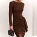 Pleated Ribbon Mini Dress – Long Sleeve Bodycon High Waist Dress In Black & Coffee_ecoleips.com