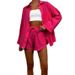 Aria Basics Aria Basics Cross-border European American Women's Clothing 2026 In-stock Pure Cotton Long-sleeve Solid Color Shirt And Shorts_ecoleips.com