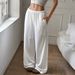 Women's Clothing Casual Wide Leg Pants Adjustable Drawstring Soft Cotton Blend, High Waisted Loose Fit, Streetwear Essentials (White, S-XXL)_ecoleips.com