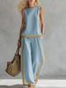 Women's Clothing Women's Summer Casual Fashion Sleeveless Color Block Wide Leg Pants Set Style Trendy Two Piece_ecoleips.com