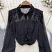 Women's Fashion Suit Ladylike Temperament Bubble Long Sleeves Diamond Studded Shirt High Waist Skirt Two Piece Set_ecoleips.com