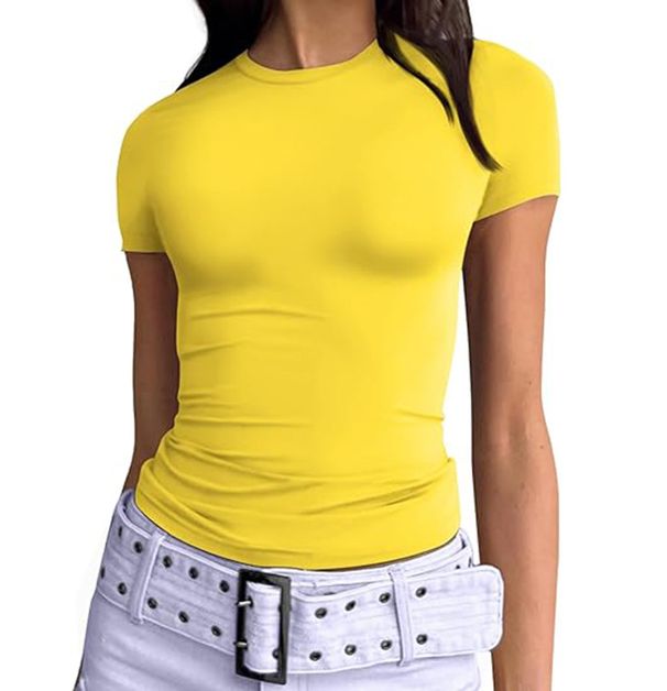 Summer Slim Fit Women's T-Shirt European American Style Pullover High Grade Milk Silk round Neck Hot Girl Outer Wear Fashion Top_ecoleips.com