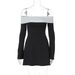 Women's Clothing Contrast Color Layered Chest Wrap Long Sleeve Slim Temperament Style Dress_ecoleips.com