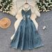 Premium High-End Denim Dress Backless Strapless Bow Tie Waist Slimming Fit Niche Selection Hollow out_ecoleips.com
