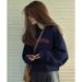 High-end Vintage Niche Navy Blue Round-neck Sweatshirt For Women, Fleece-lined, Thickened, Slimming, New Autumn And_ecoleips.com