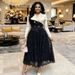 Women's Lace Patchwork Dress Slimming A-Line Pleated Mid-Length Full Skirt New Style Flowing Dress_ecoleips.com