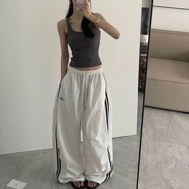 Women's Clothing New Style Personality Trend Drawstring On Both Sides Elastic Waist Wide Leg Trousers_ecoleips.com