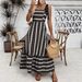 Women's Clothing High-Waisted Striped Patchwork Maxi Dress Spring/Summer Thin Lightweight Fresh Style_ecoleips.com