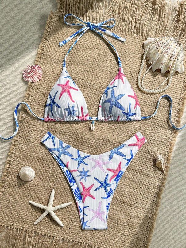 Women's Clothing Starfish Double Fabric Print Bikini Set Sexy Swimsuit Regular Fit Polyester Spring/Autumn/Winter/Summer_ecoleips.com