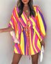 Women Print Dress Sexy V-Neck Bat Sleeve Ruffl Flowers Print Bohemian Beach Sundress Ladies Loose Summer Vacation Mini Dresses_ecoleips.com