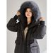 girl Girl Girl 25 Winter Fox Fur Collar Hooded Waist-Tightening Jacket For Women, Long Over-the-Knee 90% White Duck Down Thickened Coat_ecoleips.com