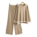 European American Cross-border Best-selling Women's Knitted For Autumn Winter: Long-sleeve, Slit Wide-leg Pants_ecoleips.com
