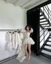 Women's Clothing Spring/Summer Bandeau Top With Flared Sleeves Fitted Waist Ruffled Lace Dress Vietnamese Design Square Neckline_ecoleips.com