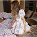 Sweet V Neck Short Puffed Sleeve Printed Mini Dress New 2024 Women Fashion Casual Ladies Summer Short Dress_ecoleips.com