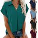 Women's V-Neck Short Sleeve Blouse - Breathable Polyester & Cotton Blend, Relaxed Fit, Solid Color Casual Shirt For Everyday Wear_ecoleips.com