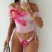 Women's Clothing One Shoulder Mesh Swimsuit European American Style Printed Two Piece Three Piece Bikini With Straps_ecoleips.com