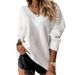 Fashion Women's Autumn And Winter Solid Color Sweater Women's V-Neck Long Sleeve Pullover Knit Top_ecoleips.com