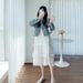 Autumn New Korean Fashion With Strap Cake Skirt And Denim Jacket Two-Piece Set Maternity Dress_ecoleips.com