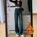 Fleece-Lined Jeans For Women, Autumn And Winter New High-Waisted Loose Straight-Leg Pocket Design Draped Wide-Leg_ecoleips.com