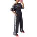 Women's Clothing Contrast Color Ribbon Stripe Splicing Casual Sweater Pants Set _ecoleips.com