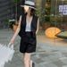 Fashion Linen Suit For Women 2025 Summer New Sleeveless Blazer Vest + Wide-Leg Shorts Two-Piece Set_ecoleips.com