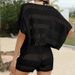 Beach Casual Vacation Sun Protection Cover Up Set European American Loose Fitting Short Sleeved Bikini_ecoleips.com