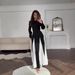 Women's Clothing autumn and winter new women's clothing round neck contrast color long sleeve high waist slim temperament retro dress_ecoleips.com