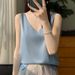 Silk Satin Double Shoulder Strap Women's Vest 2024 Summer New Slim V-Neck Short Elegant Inner Wear Top T-Shirt_ecoleips.com