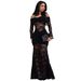 Elegant Off-Shoulder Lace Bodycon Dress For Women - Sexy Long Sleeve High Waist Formal Evening Dress, Plus Size Available (Black/Red)_ecoleips.com