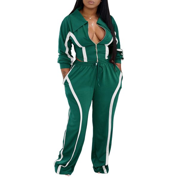 Women's Clothing Striped Cardigan Jacket And Straight Leg Trousers Two-Piece Casual Set Autumn Winter Long Sleeved_ecoleips.com