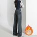 Wholesale Women's Color-blocked Jeans For Autumn And Winter, Thick Fleece, Slim Fit, Loose High-waisted, Drapey,_ecoleips.com