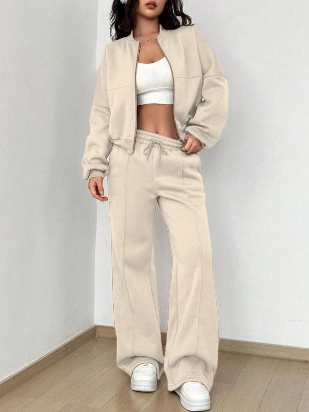 2024 Spring Autumn Sweatshirt Two-piece Set Women's European And American Cross-border Trendy Fashion Casual Zipper_ecoleips.com