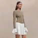 WG150 AliExpre Foreign Trade Women' Autumn New Fahion Color-blocking Round-neck Flared Long-leeve Ruffle Hort_ecoleips.com