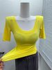 Korean Style Wide round Neck Stretch Short Sleeve T-Shirt for Women Elegant Slim Fit Versatile Base Layer Top for Spring And Summer_ecoleips.com