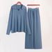 Women's Clothing knitted suit autumn and winter sweater suit Polo collar knitted pullover + wide leg trousers two piece set_ecoleips.com