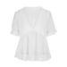 AD438 Fashionable 2025 Autumn Fresh Style Sweet Polyester Pullover V-neck Loose Fit Women's T-shirt_ecoleips.com