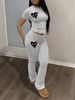 Women's Love Print Suit Long Sleeve Round Neck T-Shirt And Trousers Set Style Independent Station Clothing_ecoleips.com