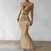 European And AmericanSheep Horn Women's Summer Solid Color Twist Front Halter Neck Crop Top And Fishtail Midi Skirt Elegant Two Piece_ecoleips.com