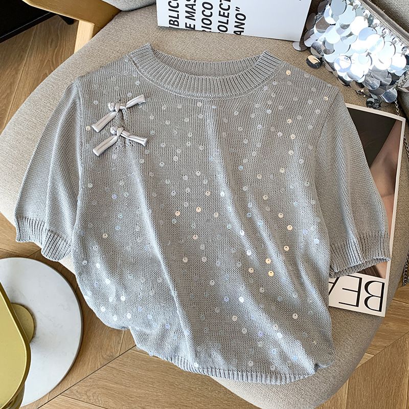 Women's Clothing Women's Ice Silk Sequined T-Shirt Style Summer Design Knitwear Top For Formal & Casual For Women_ecoleips.com
