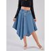 Women's Clothing High-Waisted Slimming Mid-Length Denim Skirt Irregular Design With Elastic Waistband For Women Fashion_ecoleips.com
