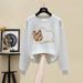 2023 Women's Hong Kong Style round Neck Pullover Sweatshirt Fleece Lined Thickened Pure Cotton Loose Jacket for Autumn Winter Trendy Student Wear_ecoleips.com