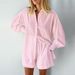 Women's Clothing Summer Women's Jacquard Shirt Puff Sleeve Temperament Top Casual Commuter Design Style Suit Shorts_ecoleips.com