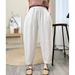 Suitable For All Seasons 2025 Summer New Elastic Waist Loose Slimming Harem Artistic Patchwork Solid Color Linen Casual Pants For Women_ecoleips.com